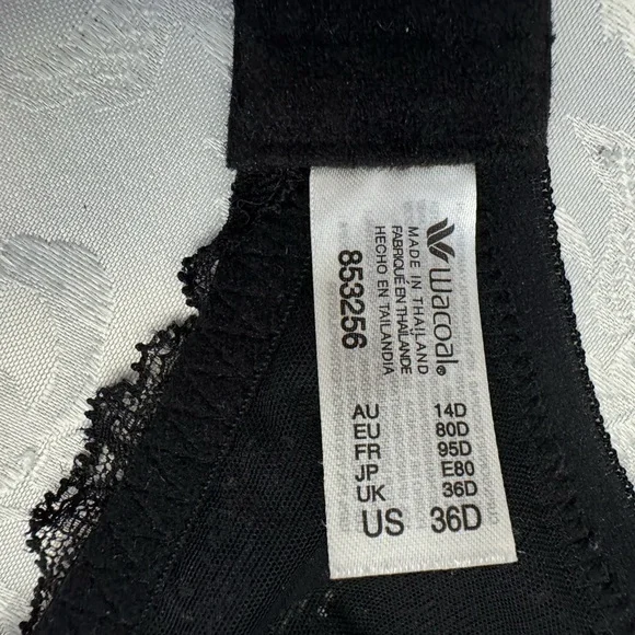 Wacoal Bra Size 36D Lace Affair T Shirt Bra Black Underwire Seamless 853256 - Picture 5 of 7